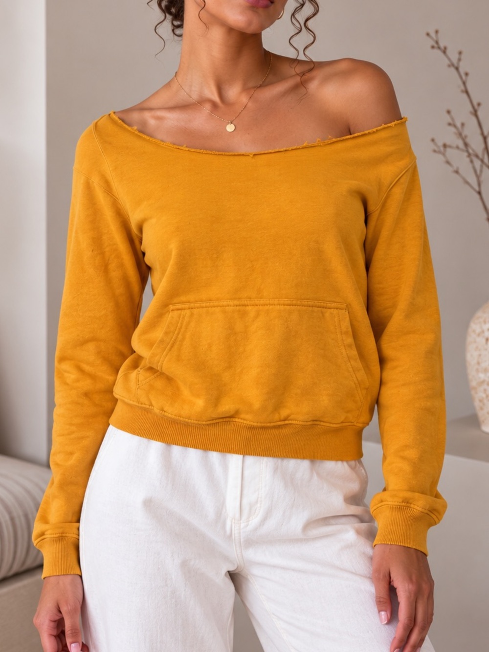 Off-Shoulder Mustard Women’s Sweater